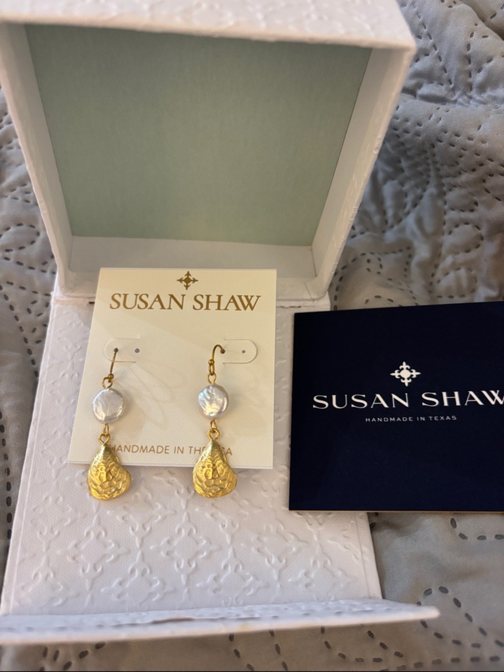 Gold and White Pearl Drop Earrings